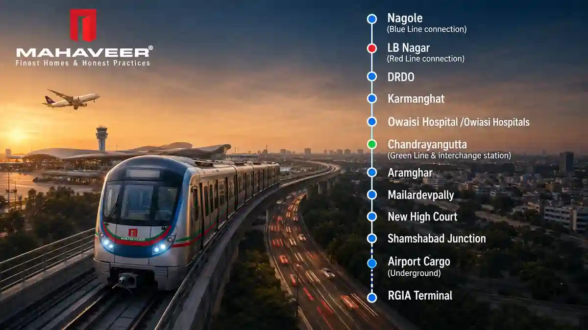 Hyderabad Airport Metro proposed line from Nagole to Shamshabad RGIA
