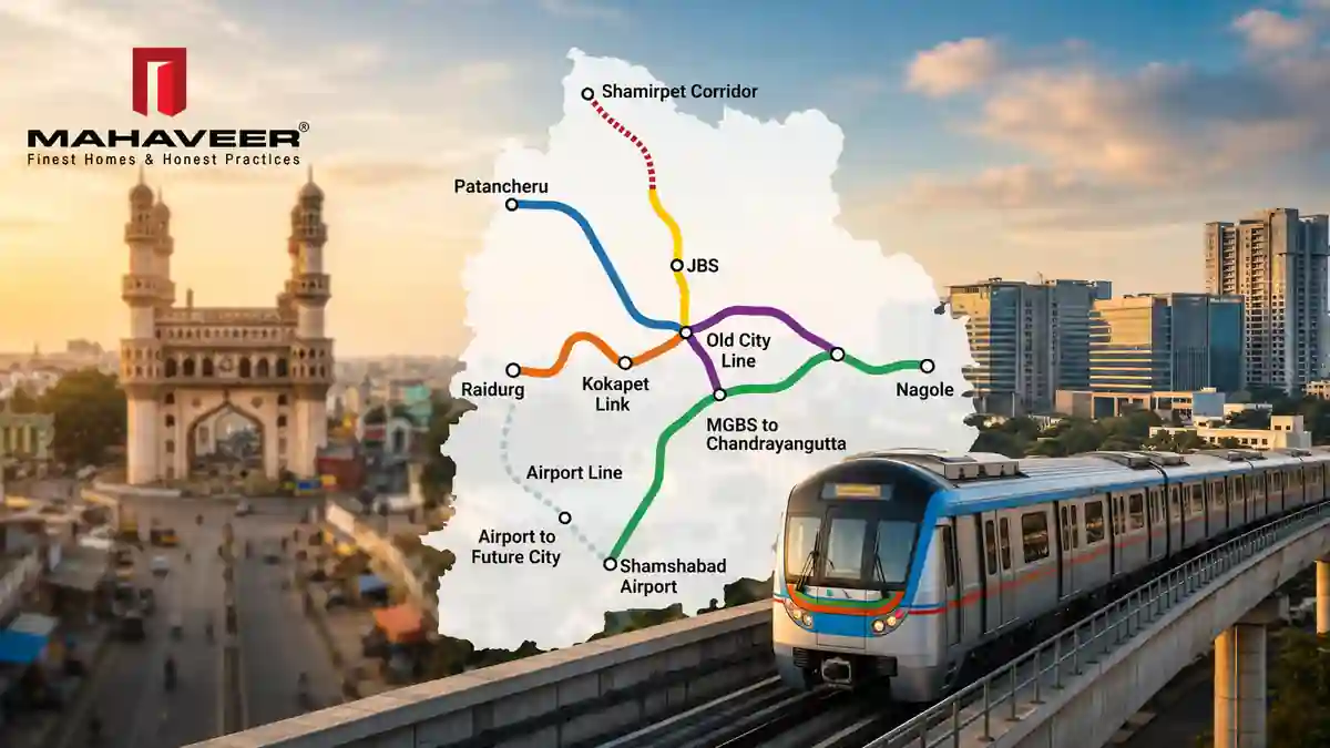 Hyderabad Metro Phase 2 map 2026 showing proposed metro corridors