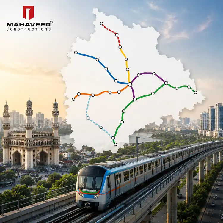 Hyderabad metro station map showing Red Green and Blue metro lines